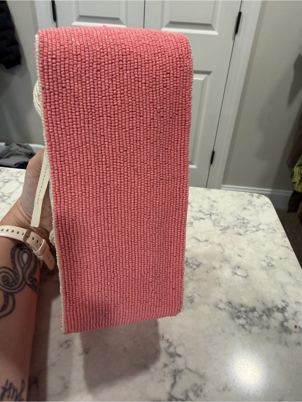 Anthropologie Pink and Cream Striped Rope-Handle Shoulder Bag - Picture 8 of 8